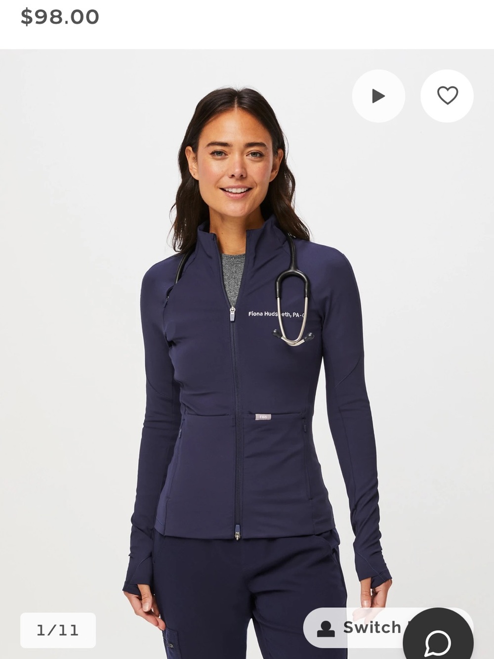 FIGS Women's Navy Slim-Fit Zip Scrub Jacket